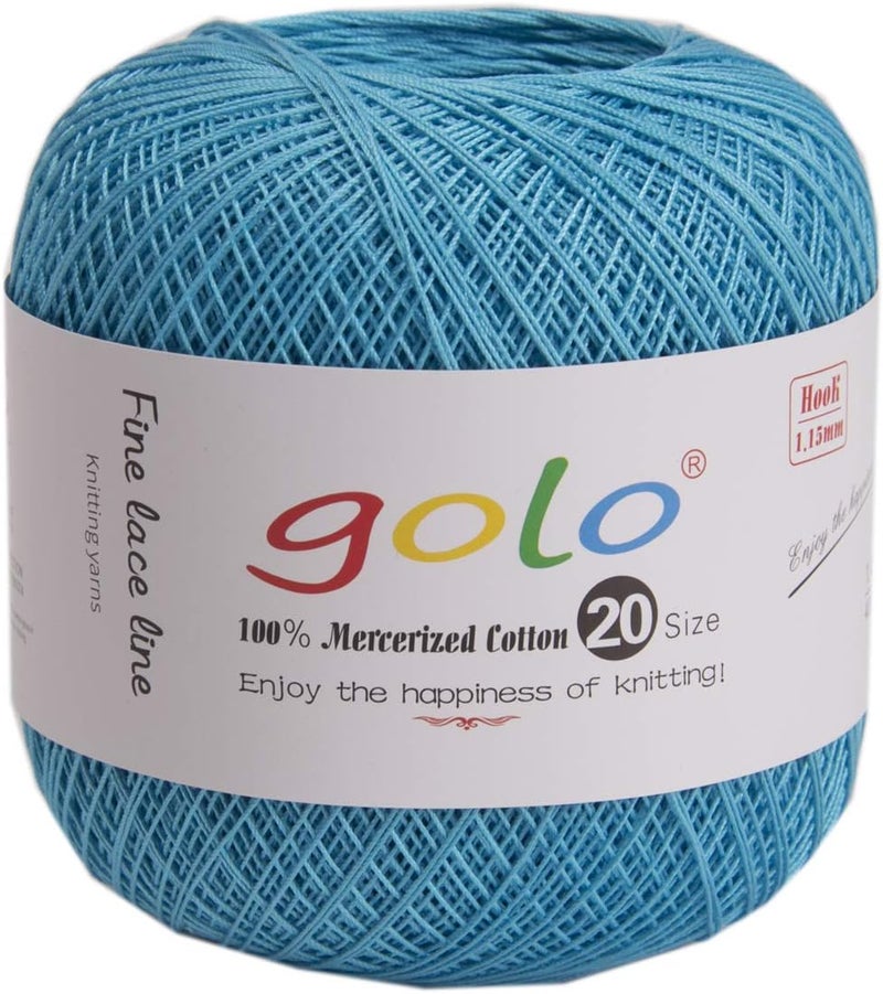 Golo Crochet Thread Size 20 Lace Yarn for Hand Knitting Cotton Yarn for Crochetting Lake Blue 384 - Image 1